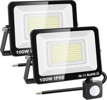 RIGIDON 2 x 100 W lauko judesio jutiklio LED prožektorius, lauko LED lempa, 10000 LM 6000 K Cool White LED prožektorius, lauko šviesa, vandeniui atsparus lauko prožektorius sodui, garažui, stoginei, namo sienai