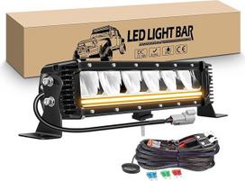 RIGIDON 32 cm 40 W 4000 LM Single Row LED Work Light Bar Additional Headlight Light Bar with Yellow Daytime Running Light, 12 V DT Wiring Harness for 4x4 Car Offroad Tractor SUV ATV UTV