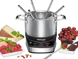 ROMMELSBACHER elektrinis fondiu rinkinys F 1200 - nerūdijančio plieno fondiu puodas (2,5 litro), 6 fondiu šakutės, 3 programos, ypač ilgas laidas, didelis temperatūros tikslumas, 1200 W