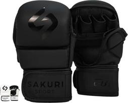 SAKURI MMA sparingo pirštinės Maya Odinės juodos graplingo treniruočių pirštinės kovos menų narve Muay Thai kikbokso boksui (L-XL, juodos spalvos)