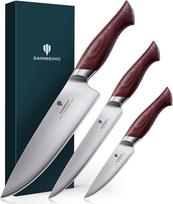 SANMEIHO OKINAWA serijos 3 dalių japoniškų virtuvinių peilių rinkinys, pagamintas iš 10Cr15MoV nerūdijančio plieno, aštrus profesionalių virtuvės peilių rinkinys su ergonomiška medine rankena, virėjo peilis, virtuvinis peilis, virtuvinis peilis, virtuvini