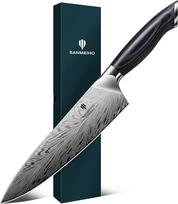 SANMEIHO virėjo peilis iš miltelinio plieno, japoniškas virtuvinis peilis, 20 cm, profesionalus virėjo peilis su dideliu anglies kiekiu, ultragarso aštrus virtuvinis peilis su ergonomiška pilno dantračio rankena, pagamintas iš Pakka