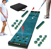 SAPLIZE Golf Pong Putting Mat, 20 colių x 10 pėdų, žalias, plastikinis, EVA, 2 duobutės, sulankstomas, idealus vakarėlio žaidimas su šeima ar draugais