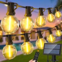 Saulės LED nuotolinio valdymo pasakų žibintai lauke - 20 m 66 pėdų G40 LED lauko saulės pasakų žibintai 3 režimai su oro sąlygoms atsparia G40 lempa IP44 Vandeniui atsparūs lauko pasakų žibintai sodui, balkonui, markizei, pavėsinei
