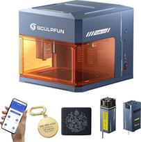 SCULPFUN iCube Ultra Dual 12 W lazerinis graviravimo aparatas, 12 W diodas ir 1,2 W infraraudonieji spinduliai, 8 spalvotų 3 mm faneros plokščių 30 x 30 cm pakuotė, lazerinis pjaustytuvas medienai, odai, akrilui, su automatinio fokusavimo ir dūmų funkcija