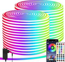 segrass 40 m RGB neono LED juostelė, lanksti juostelė DC 24 V LED šviesos virvės su programėle / nuotoliniu valdymu, galima naudoti miegamojo, kambario ir lauko apdailai (2 ritiniai po 20 m)