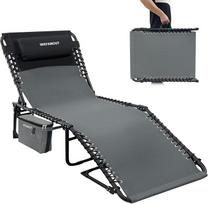 Šezlongas Camping Lounger Sulankstomas 5 lygių reguliuojamas atlošas Lauko sodo gultas Beach Lounger Camping Bed Sulankstomas gultas su nuimamu vėsiu maišeliu pagalvėle 190 x 59 cm Grey