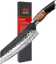 SHAN ZU japoniškas "Santoku" peilis, 20 cm, rankomis kaltas, 7 sluoksnių, aukštos kokybės anglinis plienas, aštrus virėjo peilis su klevo medžio rankena, profesionalus peilis "Gyuto" mėsos peilis