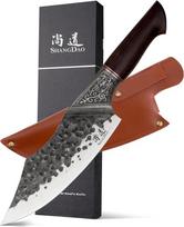 SHANGDAO 18 cm virėjo peilis, mėsininko peilis mėsai, mėsininko šoninis peilis su dideliu anglies kiekiu, rankomis kaltas mėsos pjaustymo peilis, virtuvinis peilis namams, stovyklavimo grilio virėjo peilis