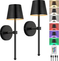 Sienų šviesos baterija vidaus pakuotėje 2 5200 mAh sieninė šviesa be maitinimo jungties su nuotolinio valdymo pulteliu RGB LED sieninis šviestuvas baterija reguliuojamas gyvenamasis kambarys miegamasis prieškambaris juoda