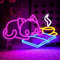 Skaitymo katė Neon ženklas Mielas gyvūnų LED neoninis ženklas Sienos kava katė neoninis ženklas USB LED ženklas kavos baras restoranas Miegamasis Klasė Skaitymo kampelis Knygų klubas Šalis apdaila