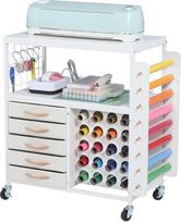 SMONTER rankdarbių vežimėlis su 28 vinilo ritinėlių laikikliais ir 5 stalčiais, mobilus vežimėlis, suderinamas su "Cricut-Maker/Explore", organizatorius siuvimo studijai ir rankdarbių kambariui, baltas