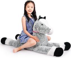 SNOWOLF milžiniškas pliušinis arklys, vienaragis, pliušinė gyvūno žaislinė lėlė, pilka, 120 cm