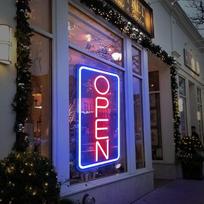 SOLIDEE neoninis ženklas, neoninis ženklas "Open LED Neon Light", akrilinis neoninis ženklas, maitinamas iš USB su reguliuojamais jungikliais, šviesos ženklas, skirtas kambario apdailai, šaliai, barui, parduotuvei, restoranui, kavinei - raudonai mėlyna