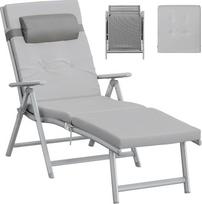SONGMICS GCB24GY Šezlongas, sulankstomas, gultas su 6 cm storio čiužiniu, nuimama pagalve, pagamintas iš nerūdyjančio aliuminio, pralaidus orui, patogus, reguliuojamas, išlaiko iki 150 kg svorį, dūminės pilkos spalvos