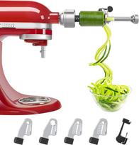 Spiralinio pjaustytuvo priedas (5 ašmenys), suderinamas su "KitchenAid" stovinčiu maišytuvu, su žievelės, šerdies ir disko, daržovių pjaustytuvu (ne "KitchAid" prekės ženklo spiralizatorius)