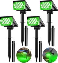 T-SUN 4 saulės žibintų lauko prožektorių pakuotė, 20 LED žali saulės žibintai, skirti naudoti lauke, atsparūs vandeniui pagal IP65, 2 ryškumo nuo sutemų iki aušros saulės sodo žibintai kiemui, sodui, medžiams, priekinėms durims, garažo keliui (žalias)