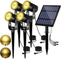 T-SUN saulės sodo prožektoriai, 4 saulės prožektorių pakuotė, saulės žibintai sodui, IP65 vandeniui atsparūs LED saulės žibintai su 2 ryškumo lygiais, 3 metrų ilgio laidas medžiams, krūmams, sodo takams (šiltai balta, 3000 K)