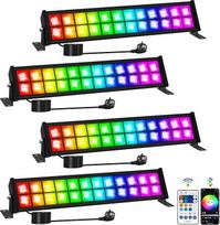 T-SUNUS RGB LED prožektorius, 72 W RGB prožektorius lauke "WiFi" su "Bluetooth" programėlės valdymu, IP66 vandeniui atspari sieninė LED lemputė lauke, skirta diskotekų scenoms, šventėms, sodui, Helovinui, 4 vnt.