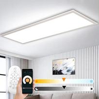 Tamsinamas LED lubų šviestuvas 120 x 30 cm su "WiFi Tuya", 40 W itin ryški plokščia lempa su programėle ir nuotolinio valdymo pulteliu, 2700 K - 6500 K išmanusis apšvietimas biurui, svetainei, virtuvei, garažui, kūdikiui