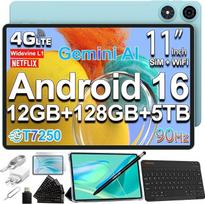 TECLAST P50 "Android 16" planšetinis kompiuteris su 11 colių "Gemini AI", 90 Hz ekranas, "T7250 Octa Core Gaming", 4G LTE Dual SIM + "WiFi", planšetiniai kompiuteriai su klaviatūra + rašikliu + dėklu, 12GB RAM + 128GB ROM (6 TB TF), "Widevine L1/7000 mA