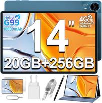 TECLAST T70 Tabletė 14 colių aukščiausios klasės žaidimų planšetės su dideliu ekranu, Helio G99 2,2 GHz aštuonių branduolių, 20GB RAM + 256GB ROM (8 TB TF), 10000 mAh/18 W, dvi SIM kortelės 4G LTE, Widevine L1/GPS/13MP/Android planšetė su dėklu ir rašik