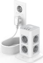 TESSAN daugkartinis kištukinis lizdas su USB C, 8 krypčių paskirstymo kištukinis lizdas su 10 metrų ilgio prailginimo kabeliu, apsauga nuo viršįtampių, 3 USB daugkartiniai kištukai, 3600 W, maitinimo blokas namams, pilka spalva