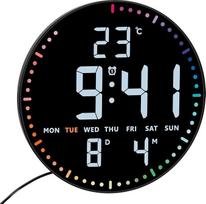 TFA Dostmann 60.4002 LED skaitmeninis sieninis laikrodis 25,5 cm su vidine temperatūra, data, savaitės diena, žadintuvu su maitinimo adapteriu, kalendoriaus ekranu, 12/24 val., 3 ryškumo lygiais, baltais skaičiais
