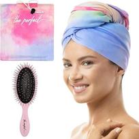 THE PERFECT HAIRCARE Mikropluošto rankšluostis garbanotiems plaukams su šepetėliu, greitai džiūstantis ir švelniai iššukuojantis plaukus moterims, mergaitėms, vaikams, idealiai tinka kelionėms, dovanoms ir
