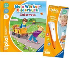 Tiptoi Ravensburger rinkinys: Mano žodžiai paveikslėlių knyga. On the Go (Vaikų knyga) + 00110 Tiptoi rašiklis, lavinamasis žaislas vaikams