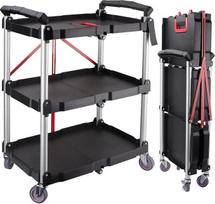 uyoyous 3 pakopų paslaugų vežimėlis sulankstomas vežimėlis Heavy Duty Metal Frame Tool Trolley su užrakinamais tyliais ratukais palaiko iki 200lbs namų biurui mokyklai garažui