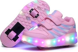 Vaikų batai Šviečia LED ratai sportbačiai USB įkraunamas dvigubas ratas lauko riedlentė