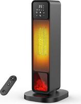 Ventiliatorinis šildytuvas, energiją taupantis, tylus, PTC keraminis vonios kambario šildytuvas, 2200 W, su termostatu ir nuotolinio valdymo pulteliu, LED ekranas, židinio efektas, "Eco" režimas, 70° osciliacija, 12 val. laikmatis, apsauga nuo pakrypimo