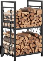 VEVOR malkų stovas, 455 x 330 x 765 mm, 2 pakopų malkų laikiklis su židinio įrankiais, šepečiu, kastuvu, pokeriu, žnyplėmis, malkų laikiklis, 181 kg keliamoji galia, malkų laikiklis židiniui