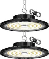 Vidinis LED prožektorius 100 W, 2 vnt., 10000 LM ryškus UFO vidaus apšvietimas, LED dirbtuvių lubų šviesa, šaltai balta 6500 K, IP65 vandeniui atsparus pramoninis šviestuvas, skirtas garažo lempai, rūsio lempai, dirbtuvių lempai