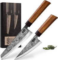 Virtuvinių peilių rinkinys (2 dalys) | Santoku peilis ir daržovių peilis su geležine rankena | 13 ir 17 cm ilgio anglinio plieno ašmenys | Virtuvės peilis mėsai ir daržovėms | Habanero-17 ir JALAPENO-13