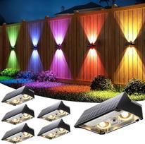 VOLISUN 6 vnt. 6 saulės tvoros žibintų, skirtų naudoti lauke, 9 spalvų režimai ir RGB saulės sodo žibintai, atsparūs vandeniui IP65, ryškūs tvoros saulės žibintai, skirti sodui, kiemui, tvorai, terasai (juodi)