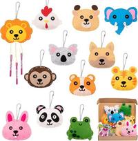 WATINC Gyvūnų siuvimo rinkinys 12p Siuvimo rinkiniai vaikams Gyvūnai Veltinio siuvimo rinkinys Ornamentai Pradedančiųjų siuvimo paketas Kūrybinė vidaus veikla studentams DIY meno amatų dovana berniukams mergaitėms