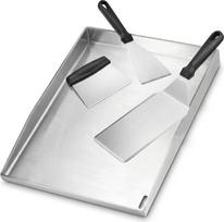 WELL GRILL Grilio plokštė nerūdijančio plieno 4 mm storio Plancha grilis [40 x 30 cm] - BBQ Gas Grill Plancha grilio plokštė su grilio mentelių rinkiniu, patobulinta, apsaugota nuo nutekėjimo