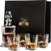 Whisky-Dekanter (750 ml) und Set mit 4 Whiskygläsern (300 ml), ultraklares Glas "Tasman Twist" für Spirituosen, Bourbon oder Scotch, perfekt in Geschenkverpackung
