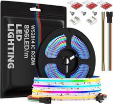 WS2814 RGBW IC FCOB COB LED juosta 5 m 896 LED/m Didelio tankio šviesos juosta DC24 V 12 mm RGB + WW (šiltai balta) Dimmable Dream Colour Light Strip IP30 nelaidi vandeniui interjero dekoravimo DIY projektai