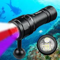 Wurkkos DL07 nardymo lempa, 3000 liumenų LED nardymo žibintuvėlis 100 m po vandeniu Nuotraukų užpildymo apšvietimas USB įkraunamas sukamasis jungiklis su UV raudona šviesa
