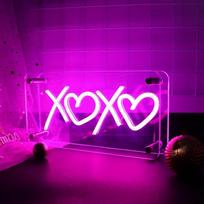 XOXO neoniniai ženklai, rožinės spalvos XOXO LED ženklai, USB maitinimo dvigubo sluoksnio akrilo LED neoninės šviesos dėžutė, reguliuojamas neoninės šviesos ženklas, skirtas stalo dekoravimui, sienų dekoravimui, barui, Kalėdoms, Valentui