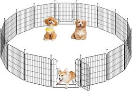 Yaheetech Puppy Playpen 16 dalių 60 cm aukščio aptvaras su durimis šunims namuose ir sode, "pasidaryk pats" šunų parkas vidaus ir lauko reikmėms, sulankstomas šuniukų aptvarų tinklas
