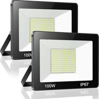 YIQIBRO 100 W LED lauko prožektorius, 2 vnt., IP67 vandeniui atsparus prožektorius, 10000 lm, 6500 K, vėsiai baltas, itin ryškus LED prožektorius, lauko prožektorius sandėliui, sodui, garažui, kiemui, automobilių stovėjimo aikštelei