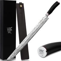 YOUSUNLONG Ultimate Sakimaru peilis 15 colių (380 mm) japoniškas filė peilis, pagamintas iš damasko plieno, tinkamas tunui ir lašišai pjaustyti Natūrali ebonito rankena su odiniu dėklu