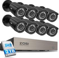ZOSI laidinis 1080P lauko vaizdo stebėjimo kamerų rinkinys, 8CH H.265+ DVR, 8X 2MP lauko kamera su BNC kabeliu, asmens ir transporto priemonės aptikimo funkcija, 2 TB HDD