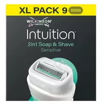 WILKINSON_Sword Intuition 2in1 Soap & Shave Sensitive skustuvo peiliukai, 9 vnt.