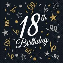 Popierinės servetėlės Happy Birthday, 33 cm x 33 cm, aukso sp./sidabro sp./juoda sp., 20 vnt.