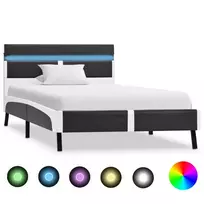 Lova Lovos rėmas su LED, pilkos spalvos, 90x200 cm, dirbtinė oda